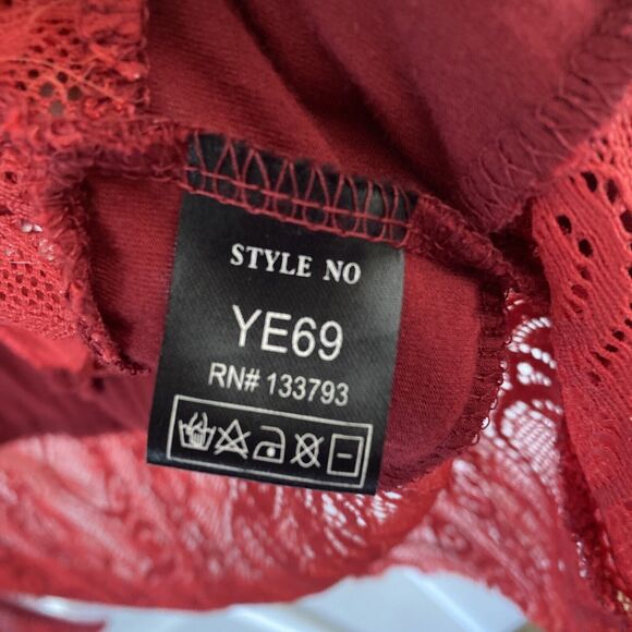 POL Women's Red Lace Long Line Open Lace Cardigan Kimono Robe Large - Picture 5 of 6